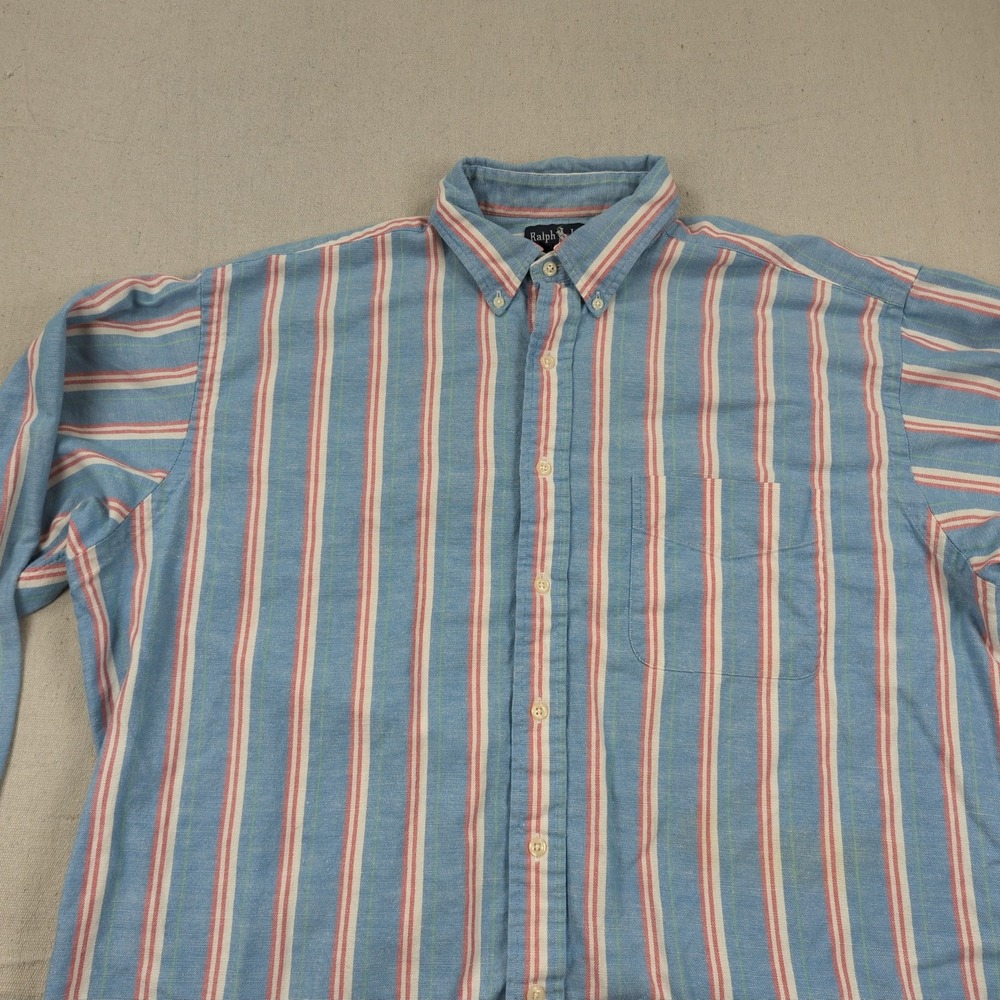 Vtg Polo Ralph Lauren Shirt Mens Extra Large Striped Blaire Cotton Linen Oxford - Picture 2 of 11